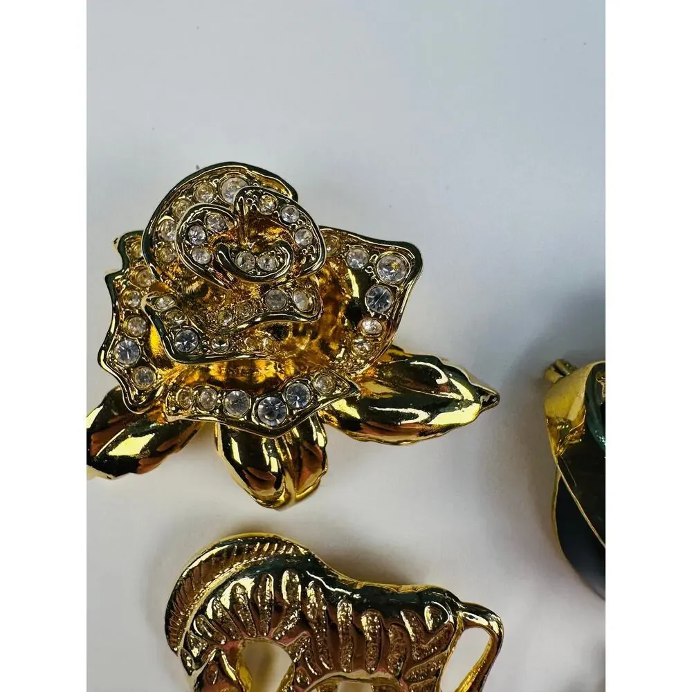 Vintage Goldtone and Rhinestone Brooch Pin Bundle Zebra, Top Hat, Rose